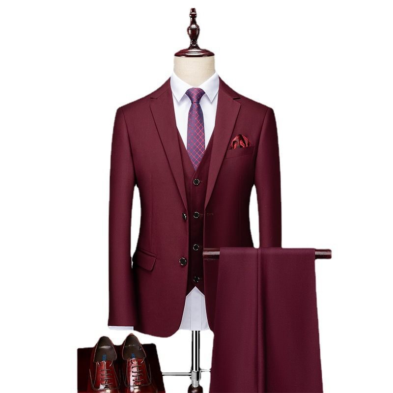 Suits Heren Business Casual Jurk Effen Kleur Slank Twee Knoppen Professioneel Formeel Driedelig Pak