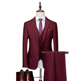 Suits Heren Business Casual Jurk Effen Kleur Slank Twee Knoppen Professioneel Formeel Driedelig Pak