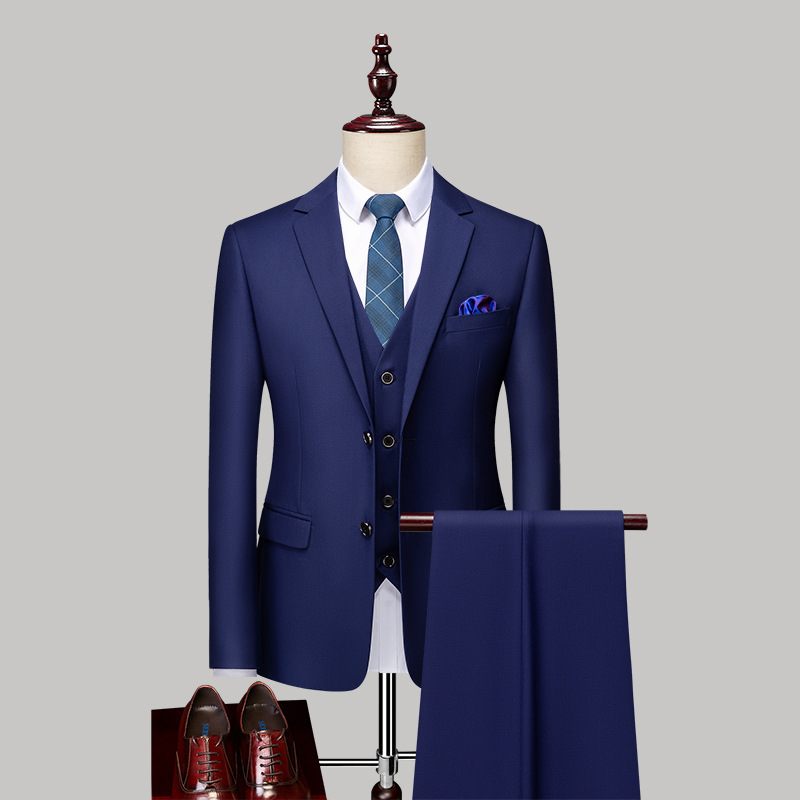 Suits Heren Business Casual Jurk Effen Kleur Slank Twee Knoppen Professioneel Formeel Driedelig Pak