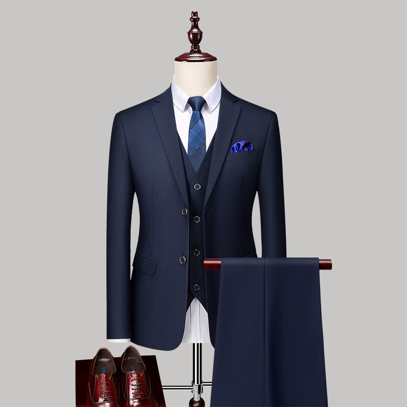 Suits Heren Business Casual Jurk Effen Kleur Slank Twee Knoppen Professioneel Formeel Driedelig Pak