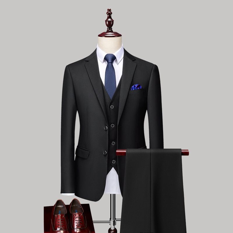 Suits Heren Business Casual Jurk Effen Kleur Slank Twee Knoppen Professioneel Formeel Driedelig Pak