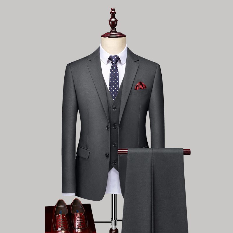 Suits Heren Business Casual Jurk Effen Kleur Slank Twee Knoppen Professioneel Formeel Driedelig Pak