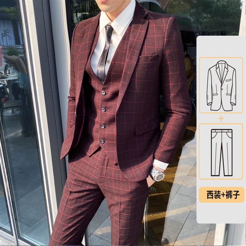 Suits Heren Driedelig Pak Slim Plaid Business