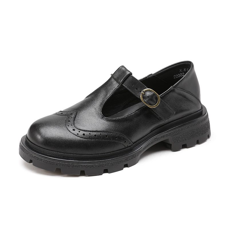 2024 Lente En Herfst Nieuwe Lederen Damesschoenen Dikke Zool Wedge Soft Sole Loafers Brogue Schoenen Comfortabele Platte Vrouwen