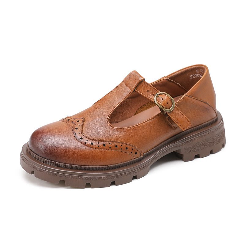 2024 Lente En Herfst Nieuwe Lederen Damesschoenen Dikke Zool Wedge Soft Sole Loafers Brogue Schoenen Comfortabele Platte Vrouwen