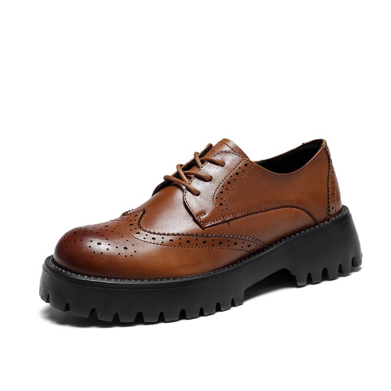 2024 Nieuwe Geklede Schoenen Dikke Bodem Brogue Lederen Platte Retro Damesschoenen