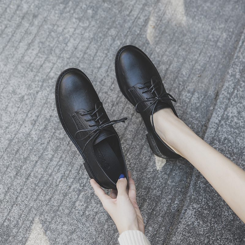 Brogue Schoenen Echt Lederen Damesschoenen Dames 2024 Nieuwe Ronde Beige Platte Met Veters