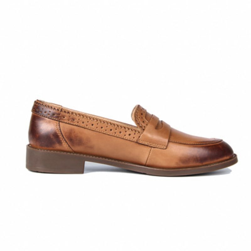 Brogue Schoenen Gesneden Platte Oxford Retro Kleur Gepolijste Damesschoenen Loafers