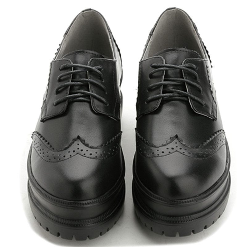 Brogue Schoenen Plateauzool Dames Veterschoenen Lage Comfortabel Leer Diepe Mond Ronde Neus Dikke Zolen Platte Trendy