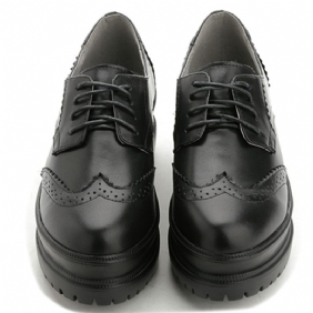 Brogue Schoenen Plateauzool Dames Veterschoenen Lage Comfortabel Leer Diepe Mond Ronde Neus Dikke Zolen Platte Trendy