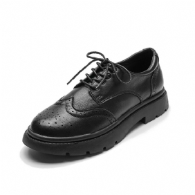 Bruine Leren Loafers Met Dikke Zolen Dames Retro Brogue Schoenen Met Veters College Platte 2024 Lente En Herfst Nieuwe Stijl