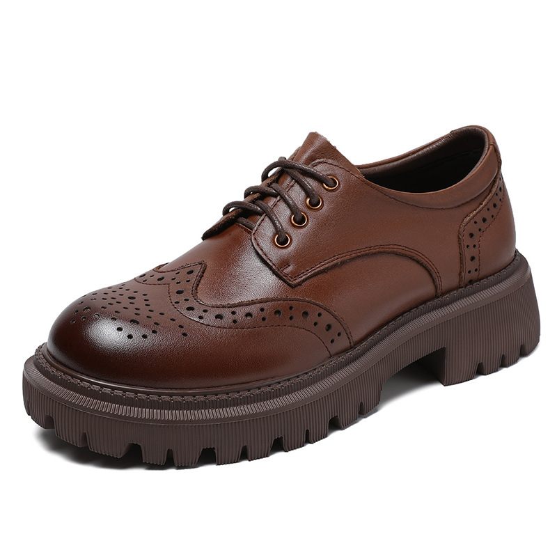 Geklede Schoenen Dames Lente En Herfst Dikke Zolen Veterschoenen Brogue Oxford Leren Damesschoenen Retro Platte