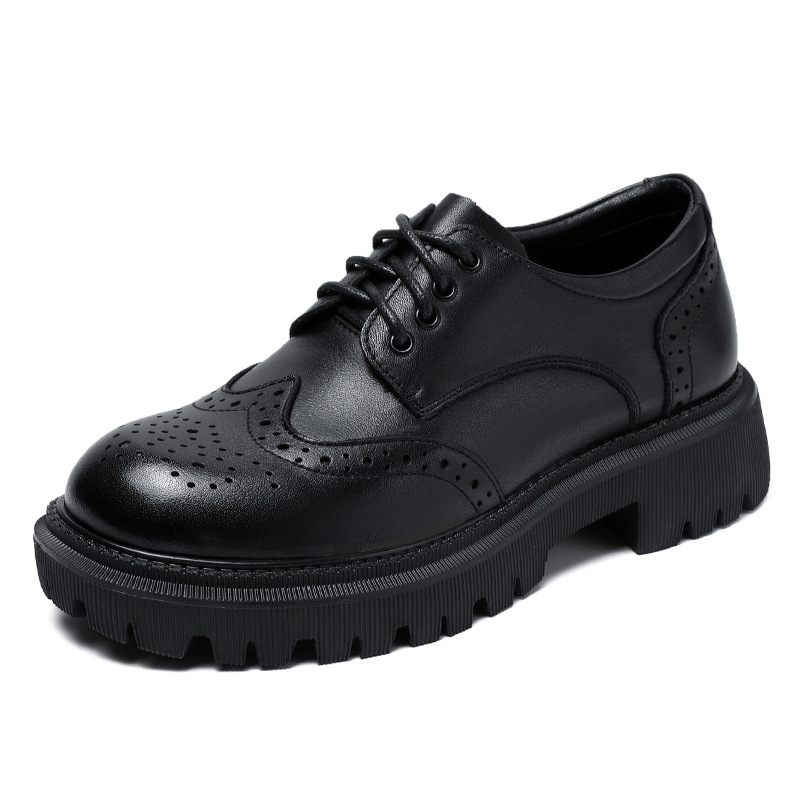 Geklede Schoenen Dames Lente En Herfst Dikke Zolen Veterschoenen Brogue Oxford Leren Damesschoenen Retro Platte