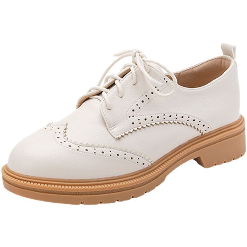 Geklede Schoenen Dames Retro Dikke Hak Zacht Leer Platform Platte Lage Hak