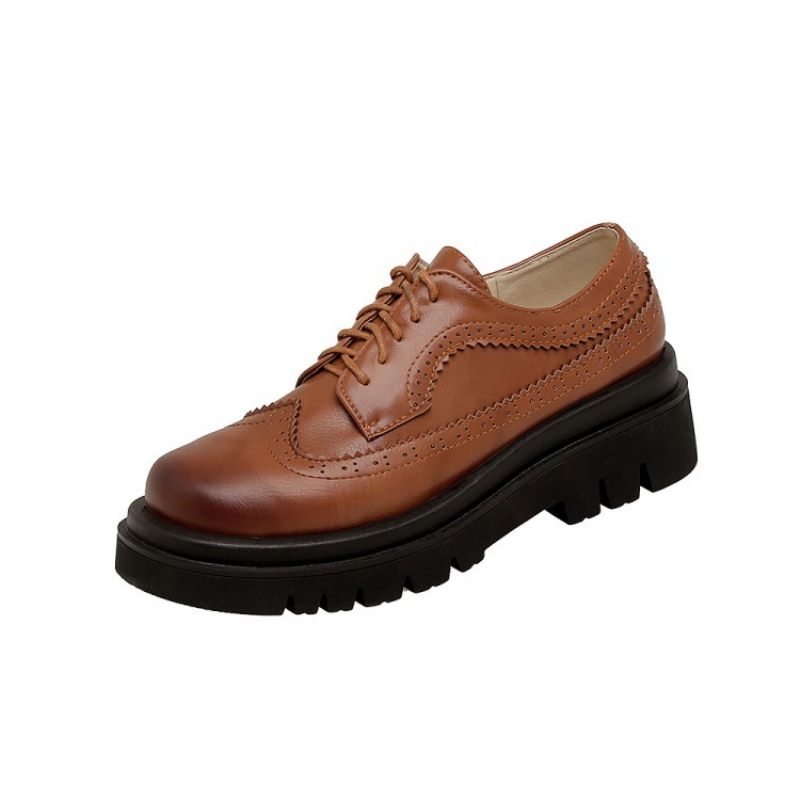 Retro Kleur Matching Gebroken Bloem Dikke Zool Diepe Mond Dames Brogue Schoenen Platte