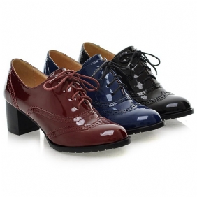 Retro Oxford Schoenen Casual Lakleer Platte Vierkant Wortel Kant Mid Hak Lente En Herfst Lage Damesschoenen