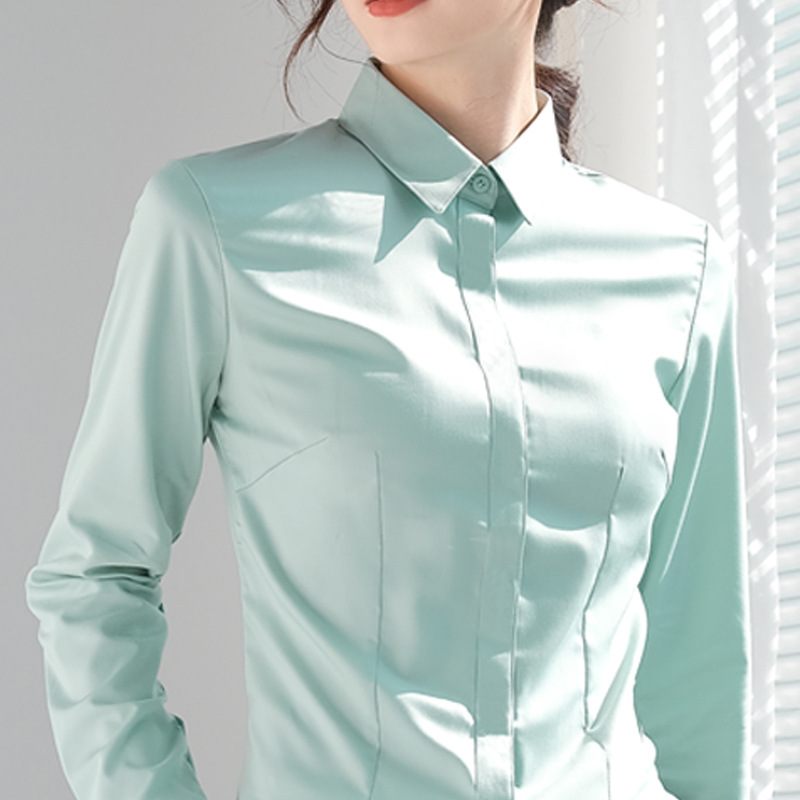 Blauw Shirt Dames Formele Top Werkkleding Met Lange Mouwen