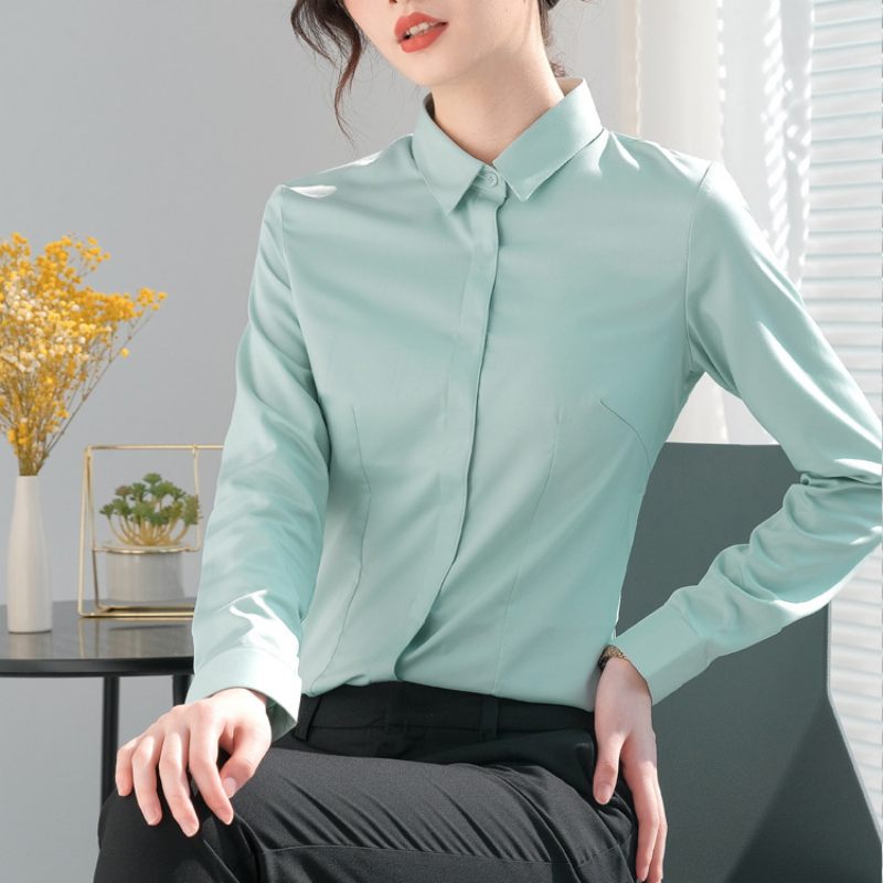 Blauw Shirt Dames Formele Top Werkkleding Met Lange Mouwen