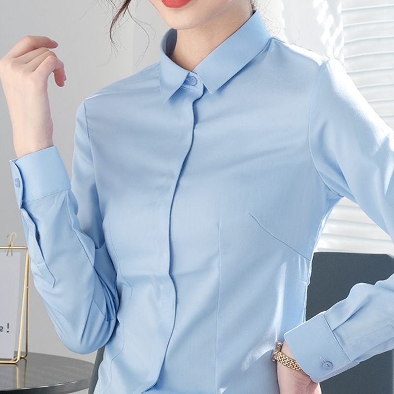 Blauw Shirt Dames Formele Top Werkkleding Met Lange Mouwen