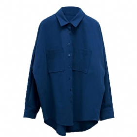 Casual Dames Shirt Blauw Twee Zakken Los