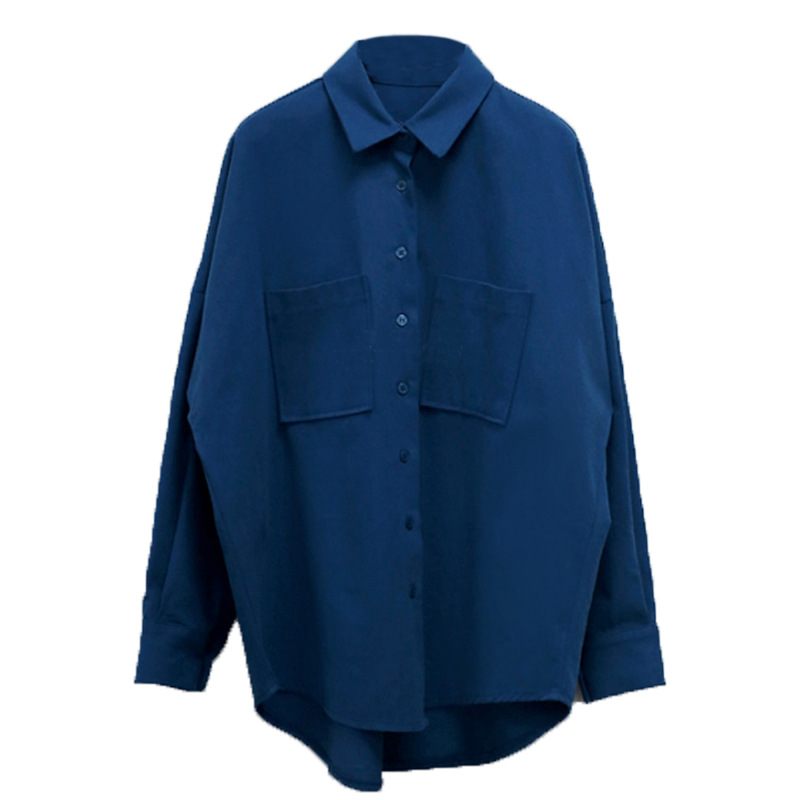 Casual Dames Shirt Blauw Twee Zakken Los