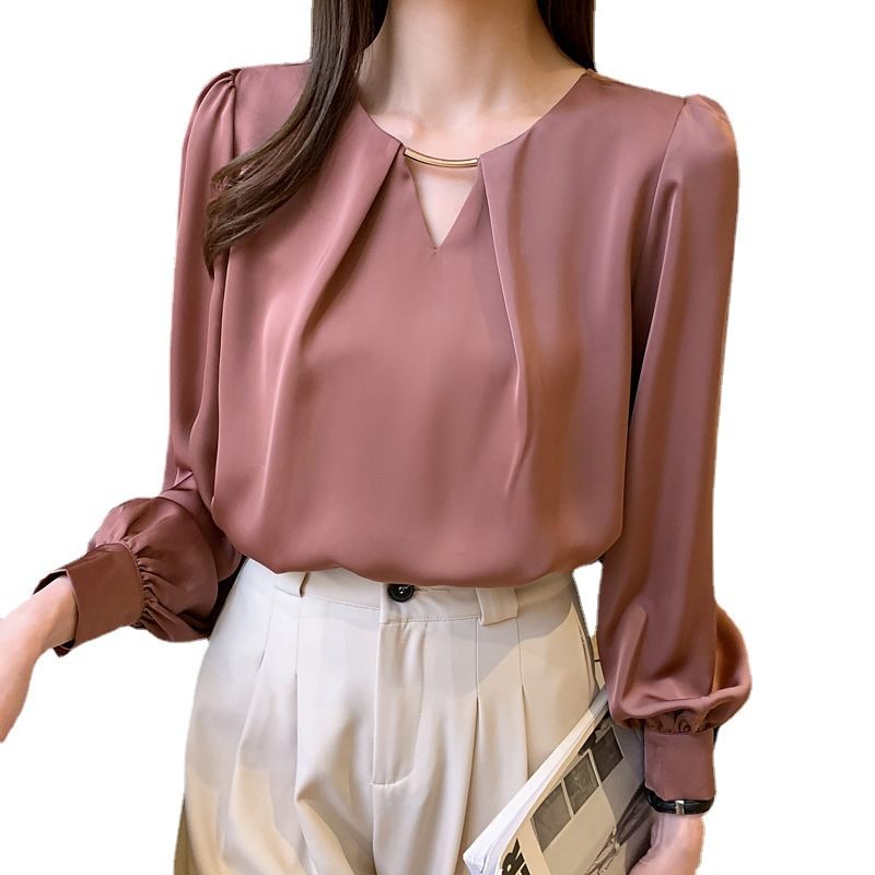 Casual Damesshirt Mode Temperament V-hals Los Chiffon Shirt Met Lange Mouwen