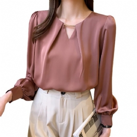 Casual Damesshirt Mode Temperament V-hals Los Chiffon Shirt Met Lange Mouwen