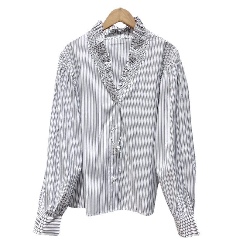 Dames Shirt Mode Ruffle V-hals Pofmouwen