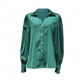 Damesblouses Modieuze Ballonmouwen Casual Losse Satijnen Blouses