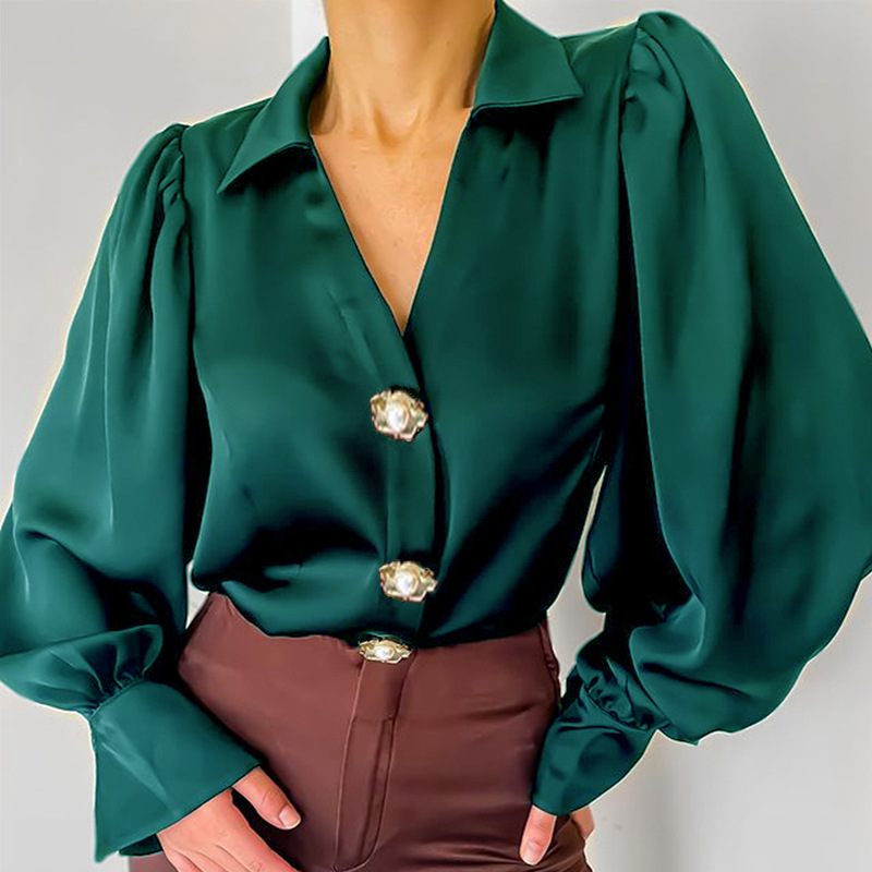 Damesblouses Modieuze Ballonmouwen Casual Losse Satijnen Blouses