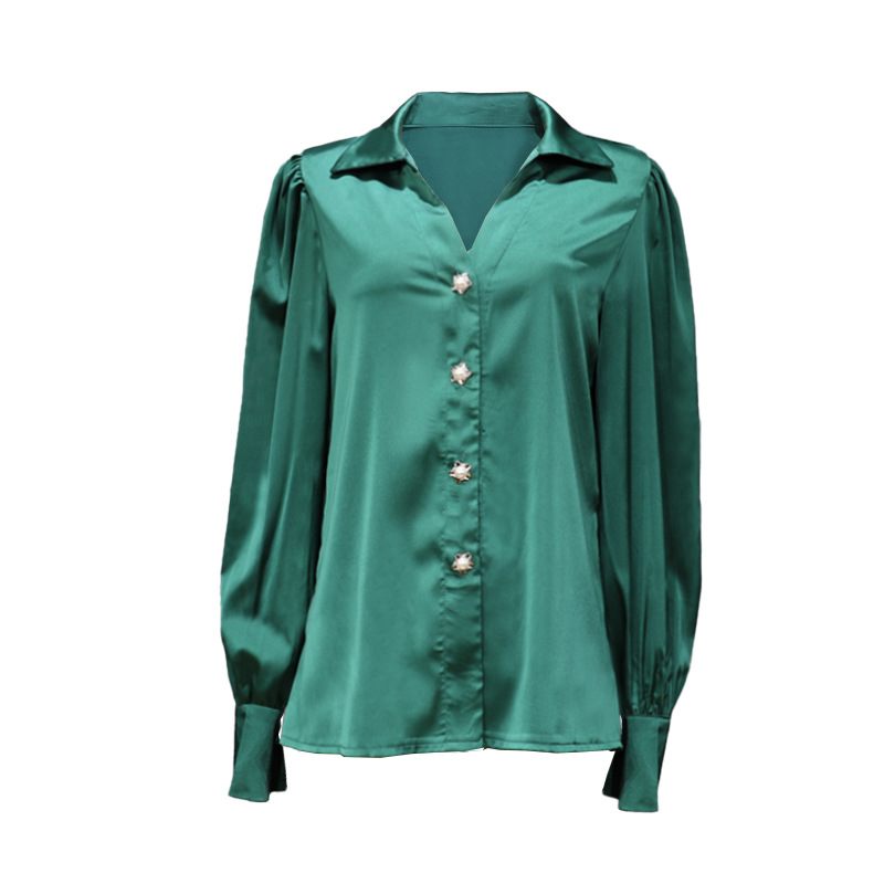 Damesblouses Modieuze Ballonmouwen Casual Losse Satijnen Blouses