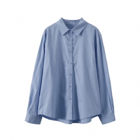 Effen Kleur Shirt Dames Nieuwe Losse Casual Temperament Top