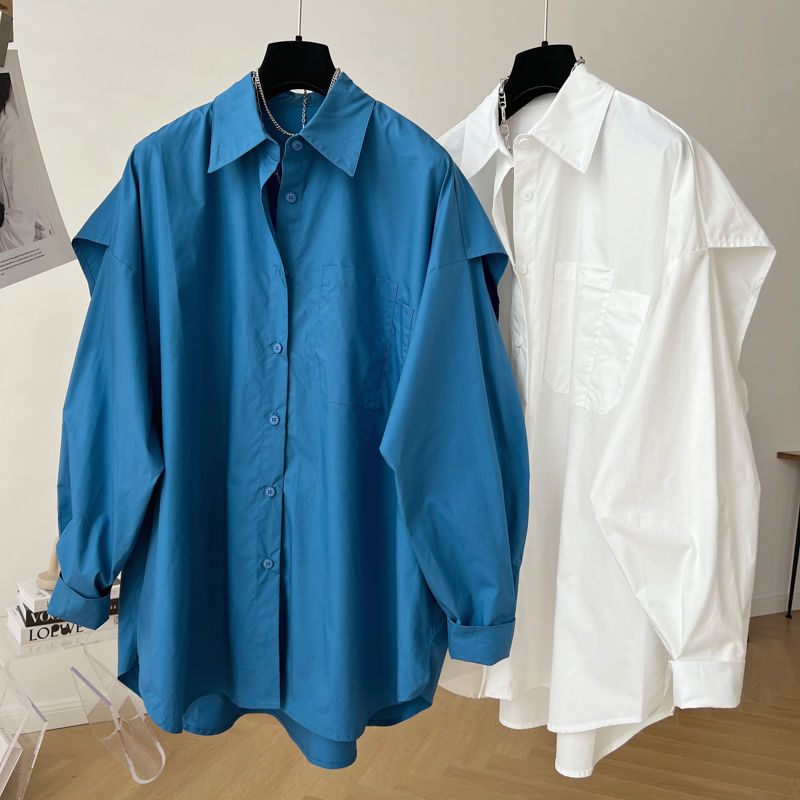 Losvallend Shirt Met Lange Mouwen Dames Trenchcoat Nep Tweedelige Jas