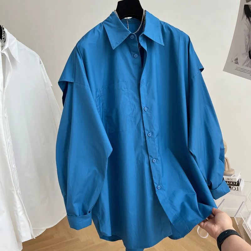 Losvallend Shirt Met Lange Mouwen Dames Trenchcoat Nep Tweedelige Jas