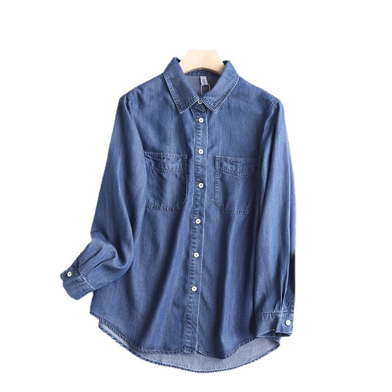 Mode Los Shirt Dames Denim Lange Mouw Casual Effen Kleur Jasje