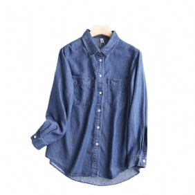 Mode Los Shirt Dames Denim Lange Mouw Casual Effen Kleur Jasje