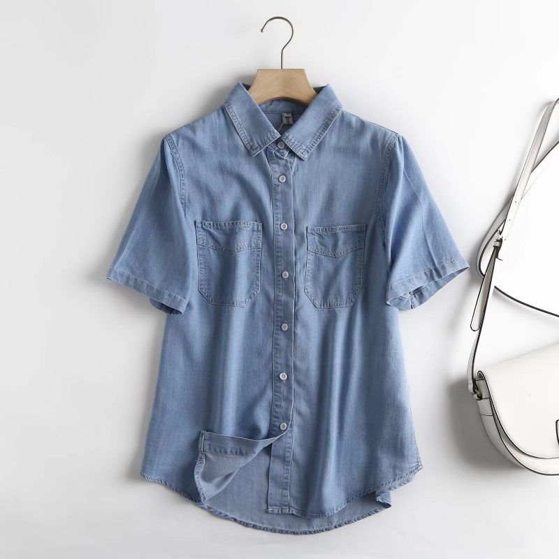 Mode Los Shirt Dames Denim Lange Mouw Casual Effen Kleur Jasje