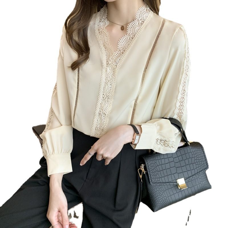 Overhemd Dames Effen Kleur Casual Chiffon Shirt Lange Mouw Pullover