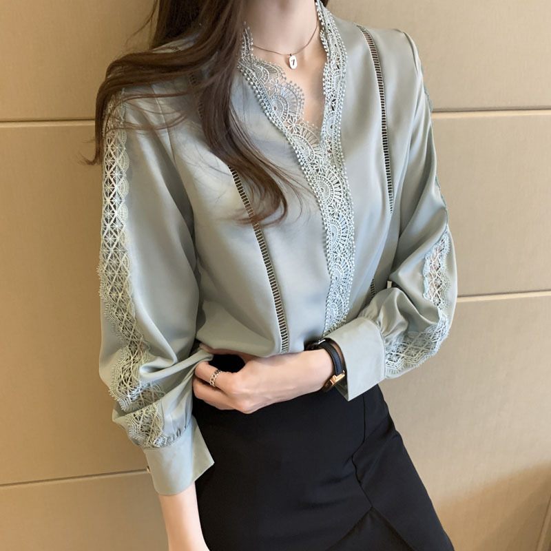 Overhemd Dames Effen Kleur Casual Chiffon Shirt Lange Mouw Pullover