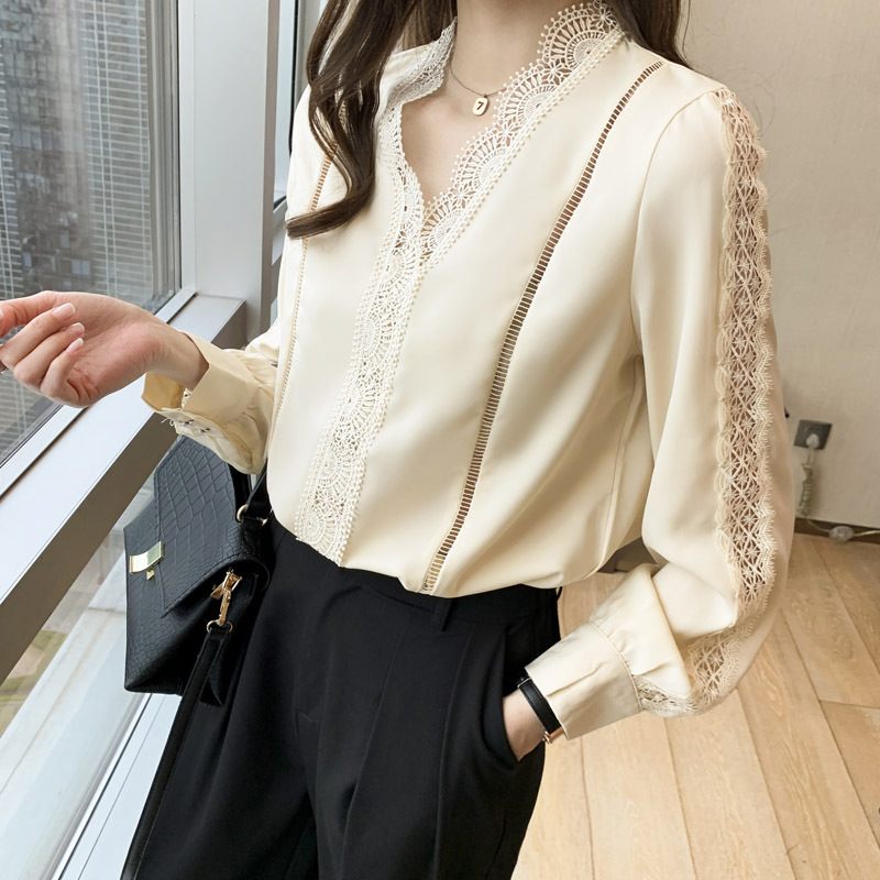 Overhemd Dames Effen Kleur Casual Chiffon Shirt Lange Mouw Pullover