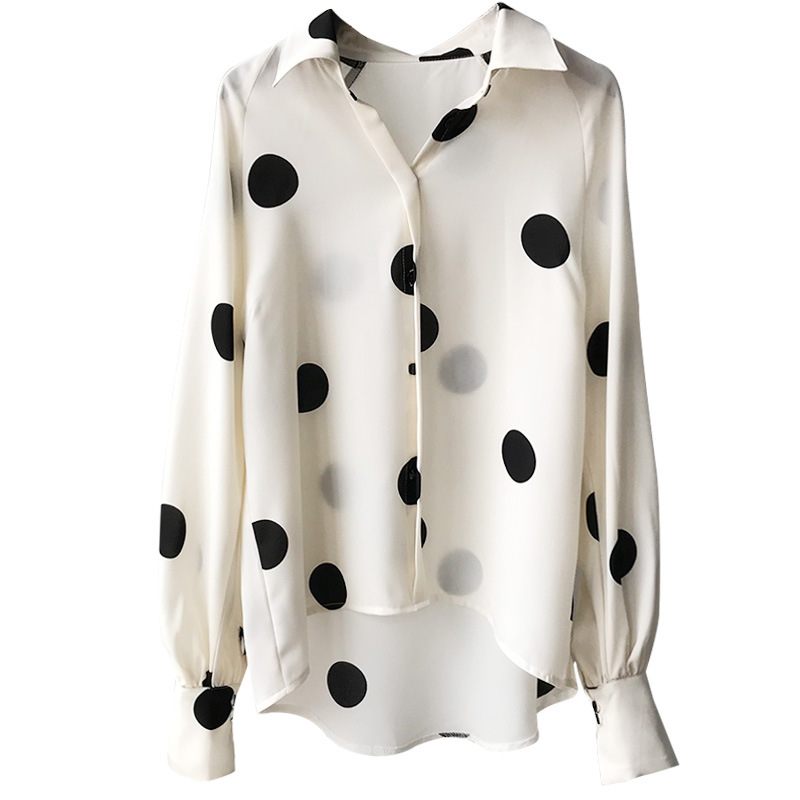 Retro Polkadot Chiffon Overhemd Dames Lange Mouwen Los