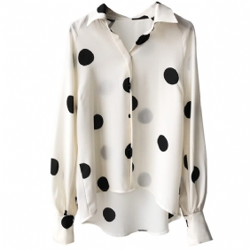 Retro Polkadot Chiffon Overhemd Dames Lange Mouwen Los