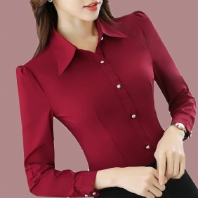 Rood Zwart Shirt Dames Lange Mouw Effen Kleur Professionele Formele Slim Fit