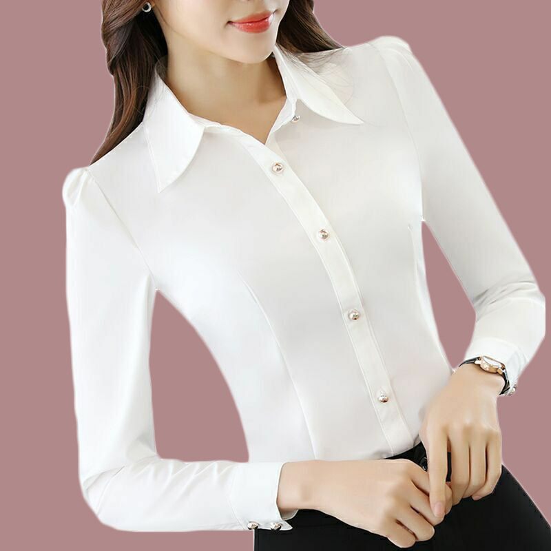 Rood Zwart Shirt Dames Lange Mouw Effen Kleur Professionele Formele Slim Fit