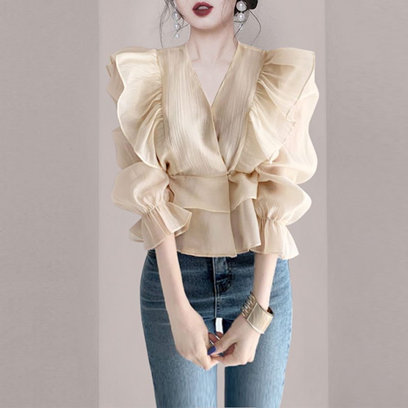 Shirt Dames Chiffon Top Met Lange Mouwen