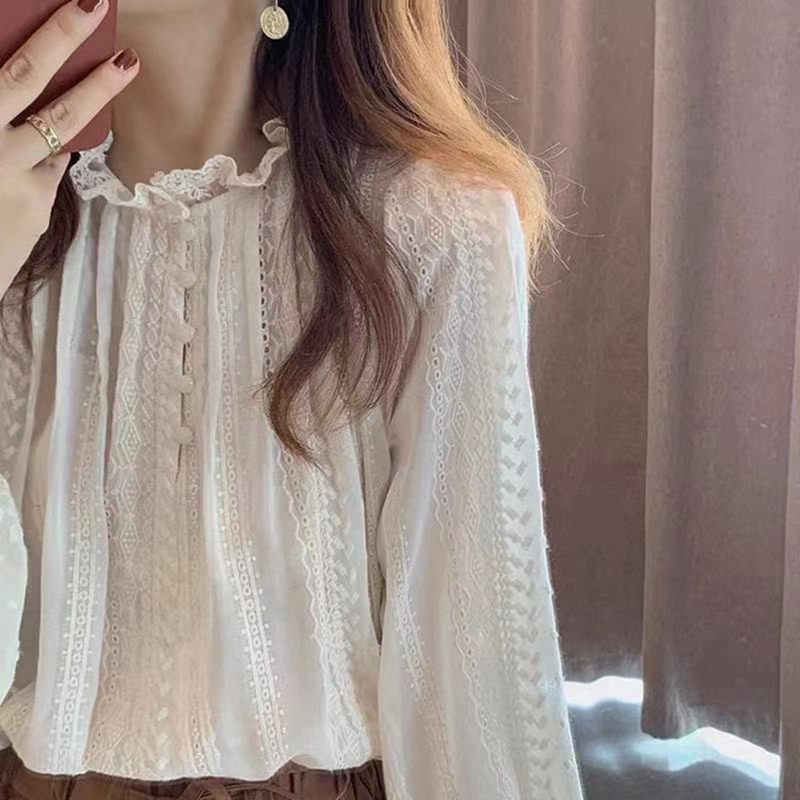 Wood Ear Blouse Sweet Lace Crochet Fresh