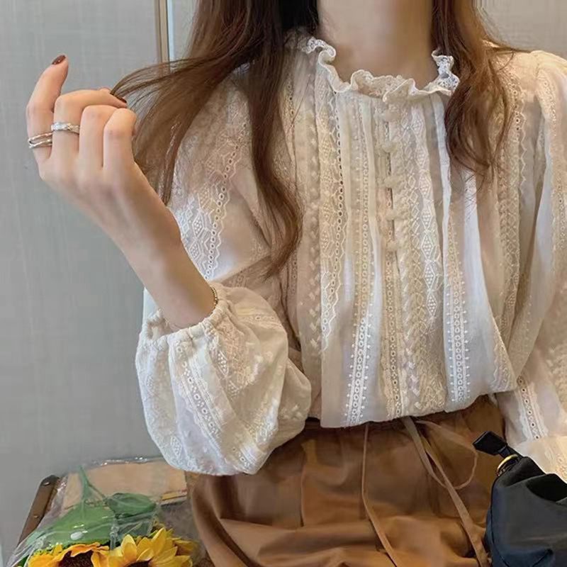 Wood Ear Blouse Sweet Lace Crochet Fresh