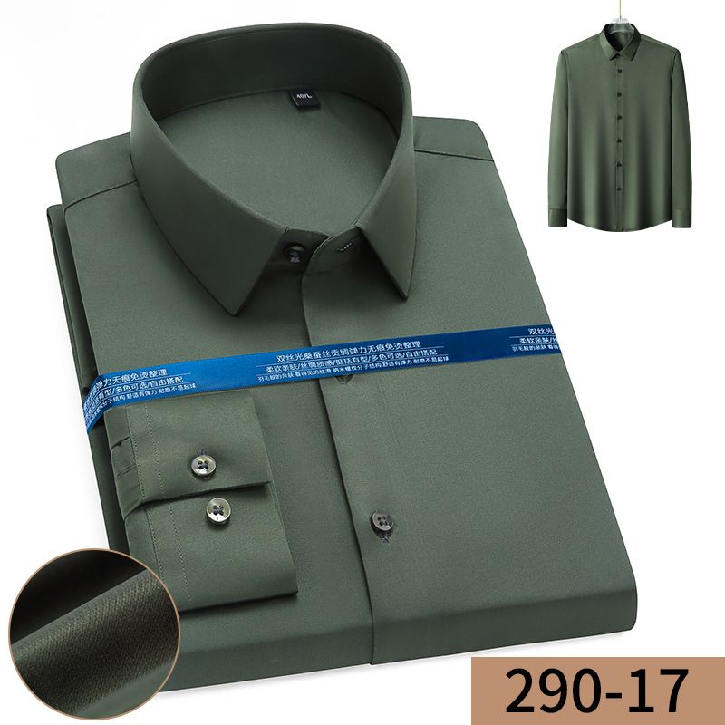 2024 Heren Shirt Lange Mouw Effen Kleur Slim Top Groen