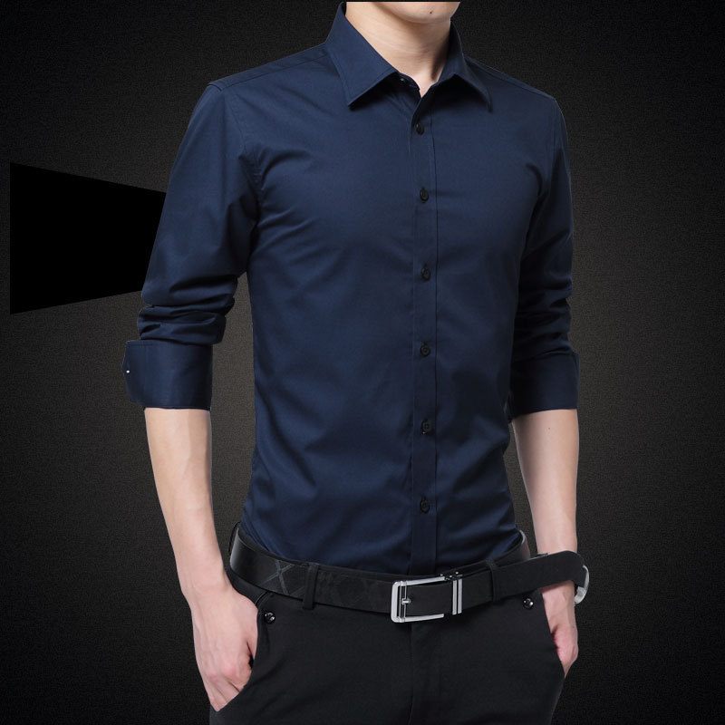 2024 Herenoverhemd Met Lange Mouwen Slim Fit Effen Kleur Knappe Trendy Formele Jurk