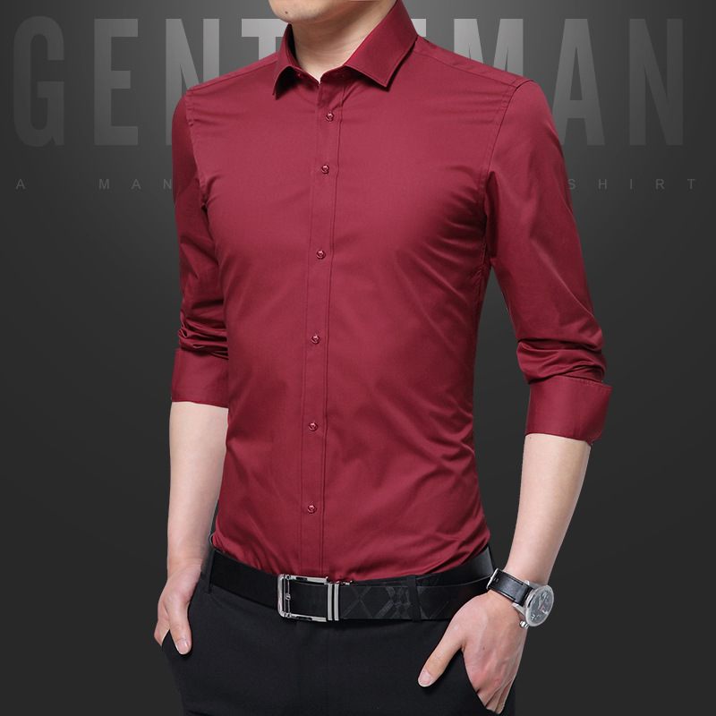 2024 Herenoverhemd Met Lange Mouwen Slim Fit Effen Kleur Knappe Trendy Formele Jurk